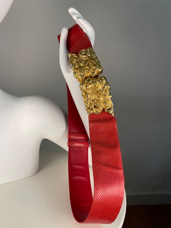 Vintage Judith Leiber red snakeskin belt