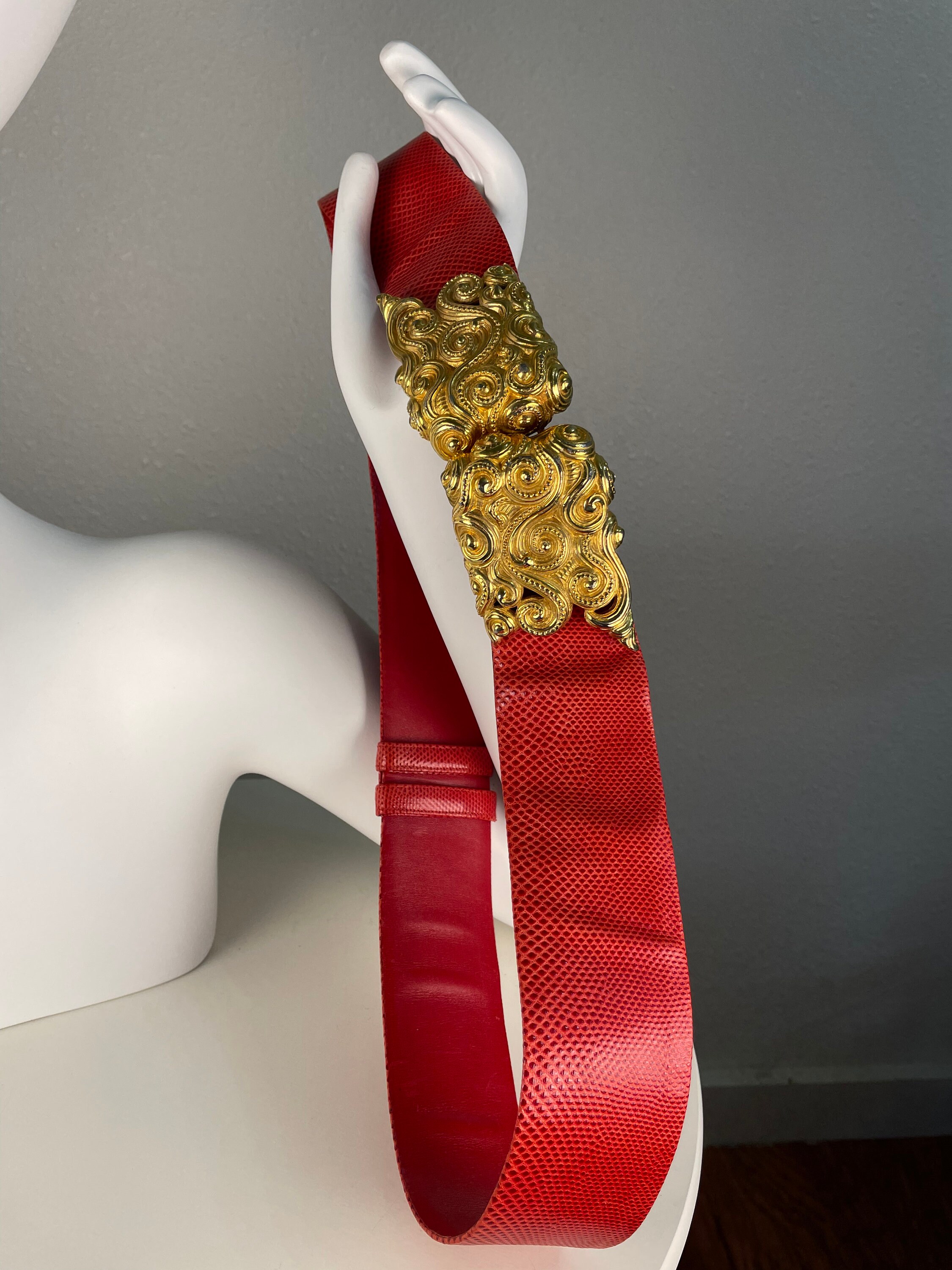 Vintage Judith Leiber Red Snakeskin Belt - Etsy display picture 1