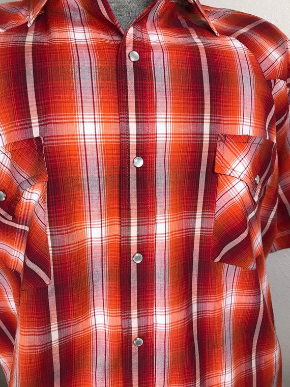 Vtg Ely Cattleman plaid rockabilly shirt - image 6