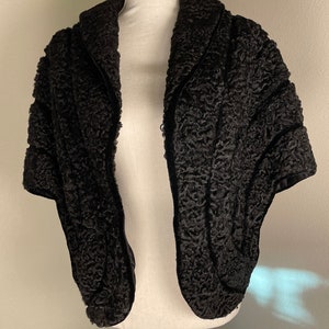 Vintage black curly wool cape