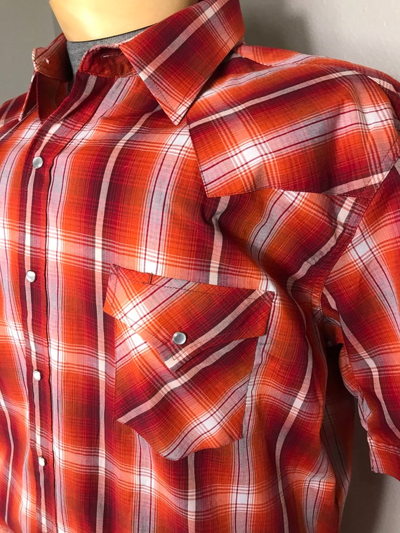 Vtg Ely Cattleman plaid rockabilly shirt - image 2