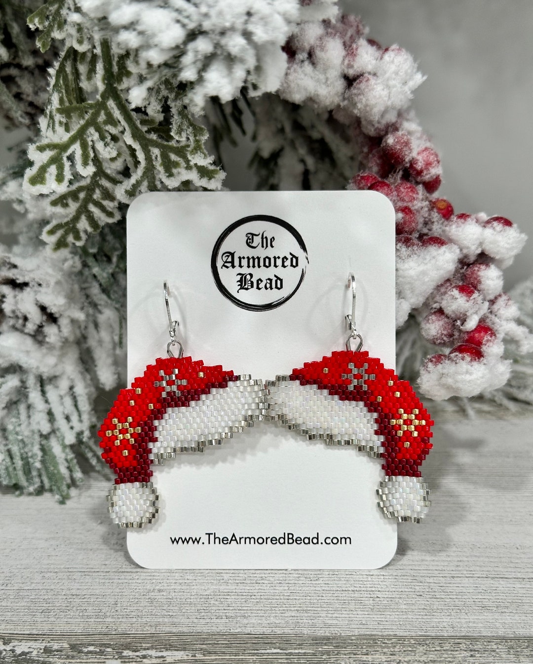 Festive Santa Hat Earrings, Beaded Earrings, Brick Stitch - Etsy
