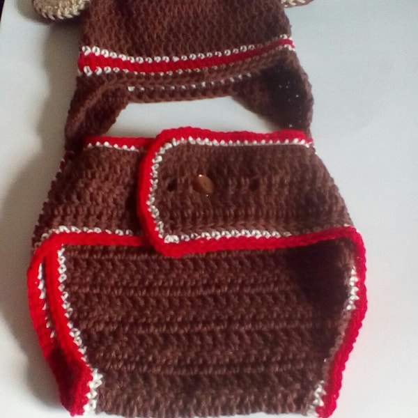 Crochet Sock Monkey Hat & Diaper Cover