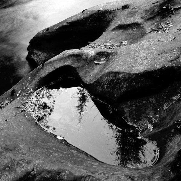 Glacier National Park, River, Black and White, Wall Art, Landscape Print, Nature Photography, Montana Photo, Reflection, Rocks, Pool