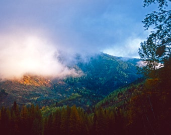 Mountains, Fall Color, Landscape Print, Wall Art, Nature Photography, Pacific Northwest Photo, Washington, Autumn Photography, Sunset