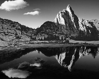 Prusik Peak, Alpine Lakes, Wall Art, Gnome Tarn, Reflection, Black and White, Landscape Print, Nature Photography, Pacific Northwest