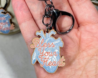 Bendice tu corazón Vintage Corazón Llavero de madera - 1"