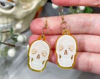 Pendientes de calavera fantasma, 1 pulg., ámbar/amarillo