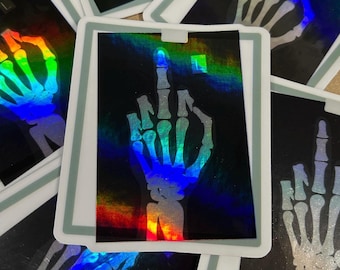 Pegatina de vinilo holográfica de dedo medio con rayos X para interiores y exteriores - 7,6 cm (3 pulgadas)