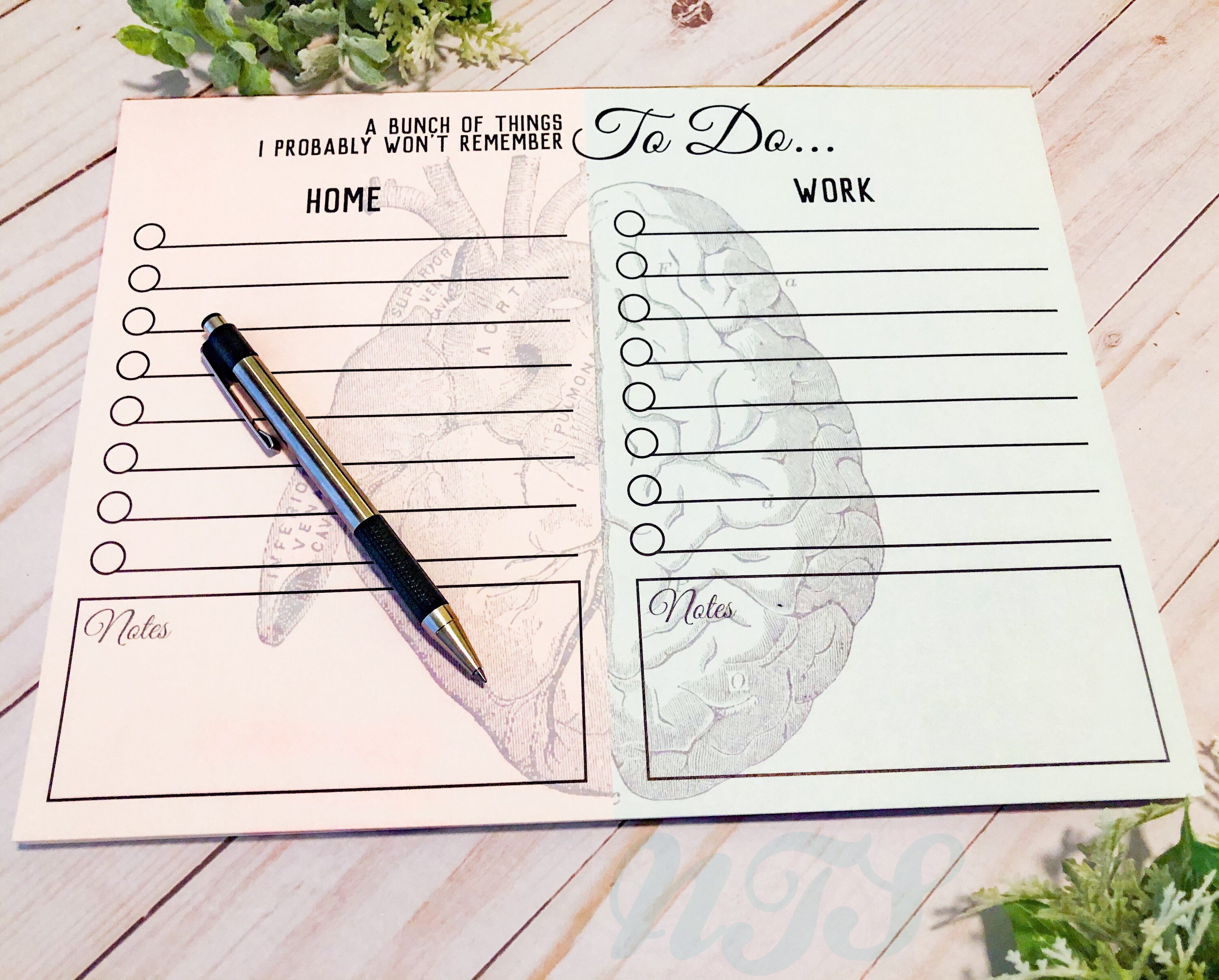 Home and Work Notepad Work From Home notepad Heart and brain Etsy
