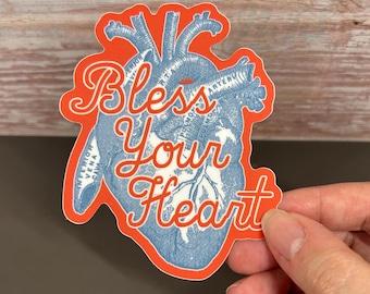 Pegatina de vinilo con forma de corazón anatómico "Bendito sea tu corazón" - 4"