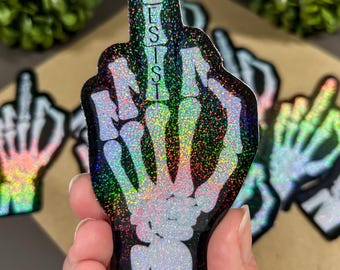 Pegatina de vinilo para interiores y exteriores con diseño de mano esquelética con dedo medio - 4,25 pulgadas.