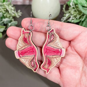 Uterus earrings, vintage anatomy earrings, OBGYN gift, Gynecology gift, feminist gift, uterus gift, obstetrics gift - 1.5”