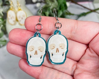 Pendientes de calavera fantasma, 1 pulg., Verde azulado/azul