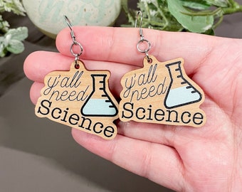 Pendientes Y'all Need Science: madera de arce, ganchos de acero quirúrgico