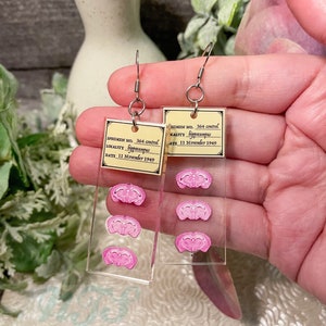 Mouse Brain Slide Earrings, Microscope Slide Earrings, Mouse Brain Earrings, Histology Earrings, Clear Acrylic Earrings, Crystal Violet, 2&quot;