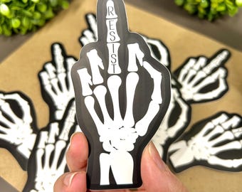 Pegatina de vinilo para interiores y exteriores con diseño de mano esquelética con dedo medio - 10 cm (4 pulgadas)