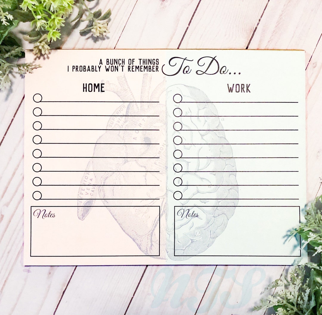 Home and Work Notepad, Work From Home notepad, Heart and brain notepad