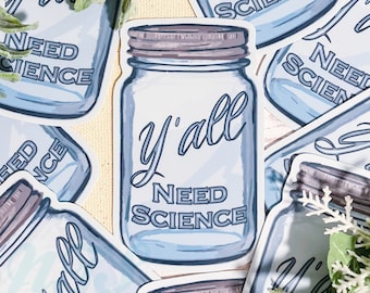 Pegatina de vinilo para interiores y exteriores con diseño de tarro de cristal y ciencia.