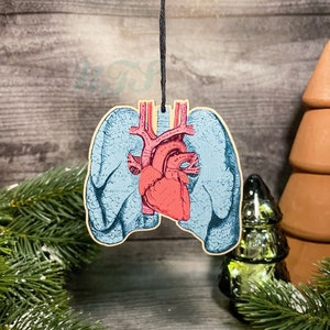 Heart and Lungs ornament, vintage anatomy onament, pulmonology ornament, Respiratory gift, lung ornament, anatomy gift - 3”