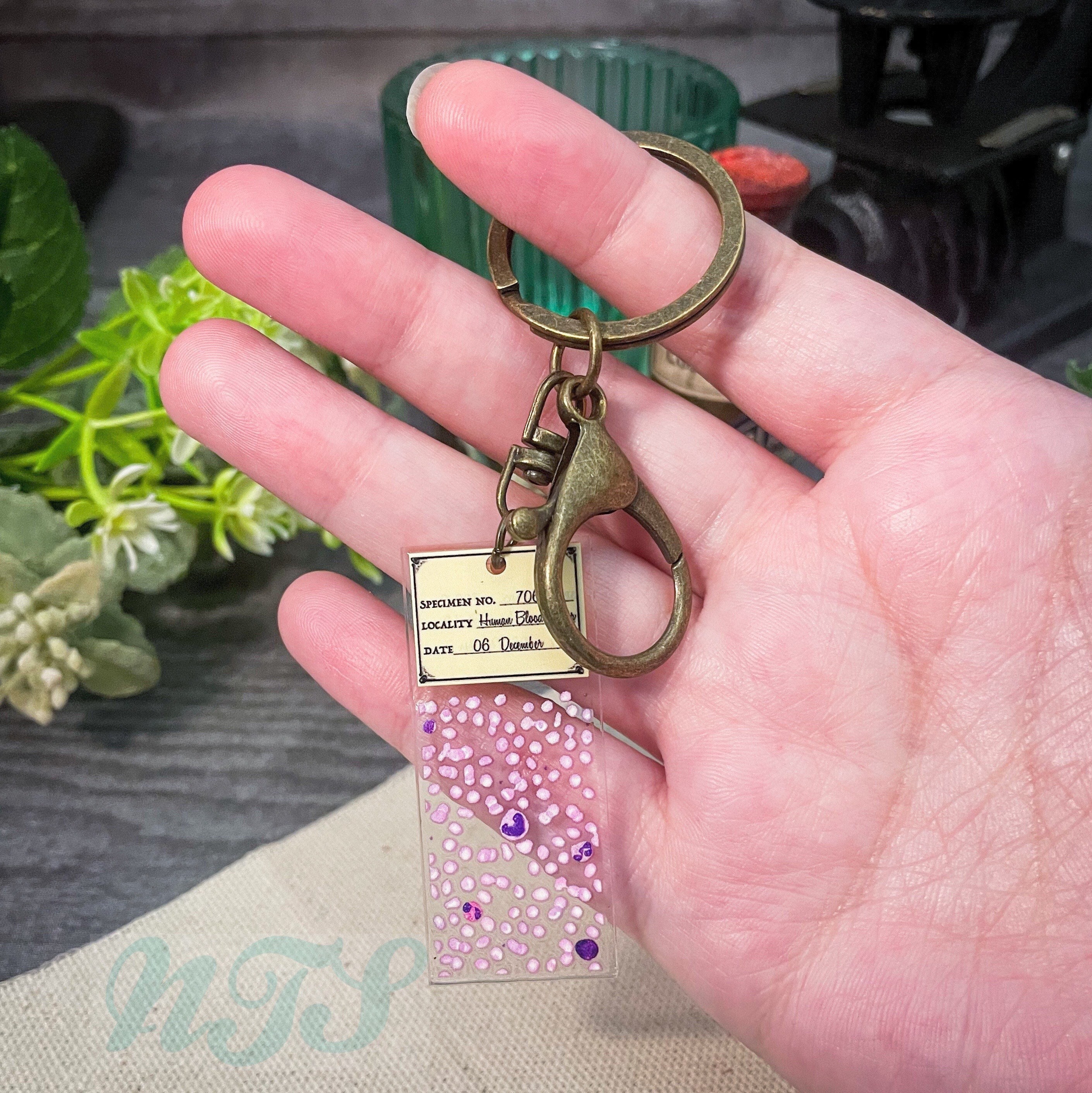 Blood Smear Microscope Slide Printed Keychain, Microscopy Keychain, Histology Keychain, Hematology Keychain, Clear Acrylic Keychain - 2"