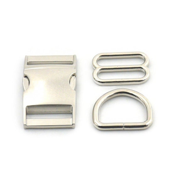 2 Sets Buckles Hook Clip D Dee Ring Side Release Adjustor Triglides dog collar Metal 3//4 19mm Nickle