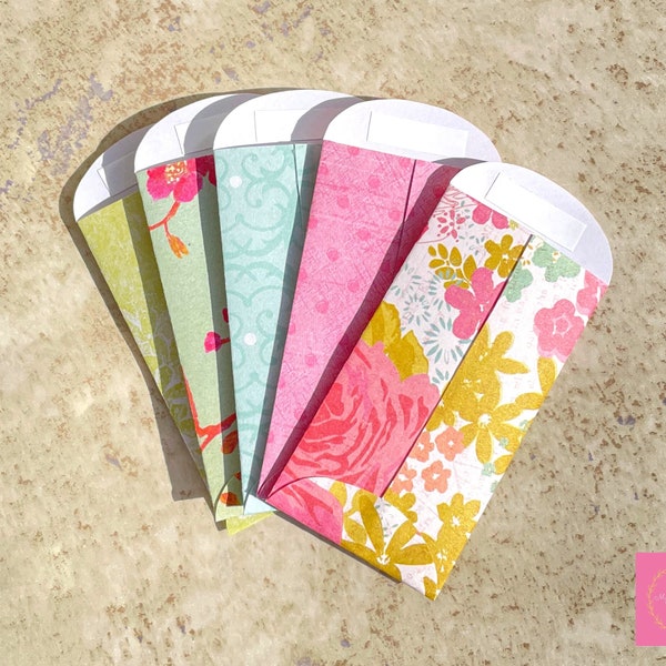 Sealable Cash Paper Envelopes Set (4" x 2"). Random Design Paper Money Holders, Cute Gift Money Envelopes, Handmade Sealable Paper Envelopes