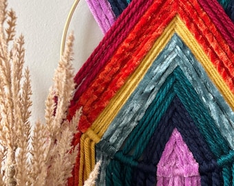 Rainbow Macrame Yarn Hoop Wall Hanging