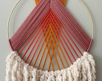 Sunset Yarn Macrame Wall Hanging: Boho Brass Hoop Decor