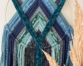 Indigo Boho Yarn Wall Hanging Decor