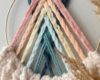 Pastel Rainbow Macrame Wall Hanging: Yarn Hoop Wall Decor