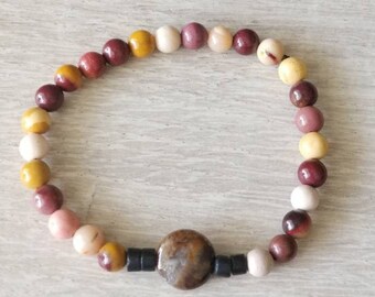 Mookaite Ocean Jasper and Sardonyx Stretch Bracelet