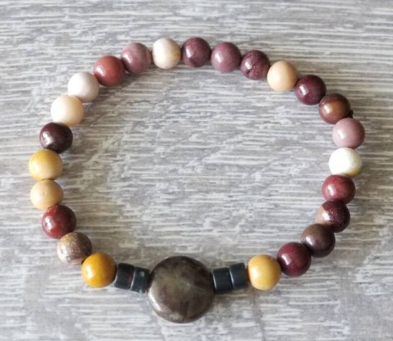 Mookaite Ocean Jasper and Sardonyx Stretch Bracelet
