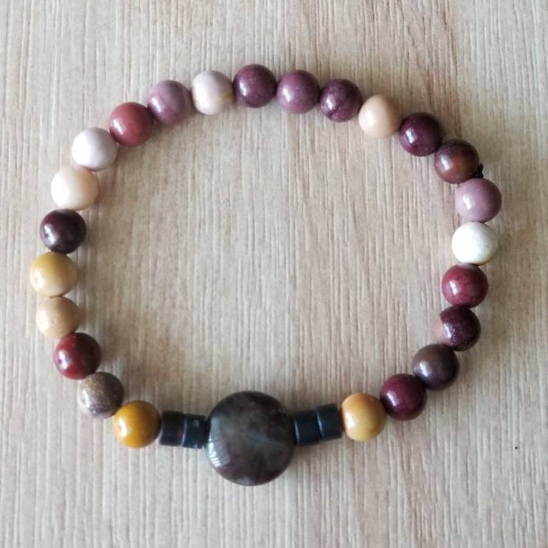 Mookaite Ocean Jasper and Sardonyx Stretch Bracelet