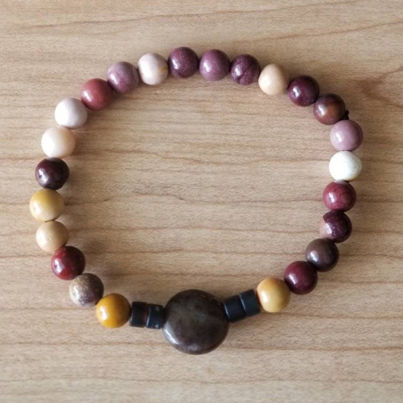 Mookaite Ocean Jasper and Sardonyx Stretch Bracelet