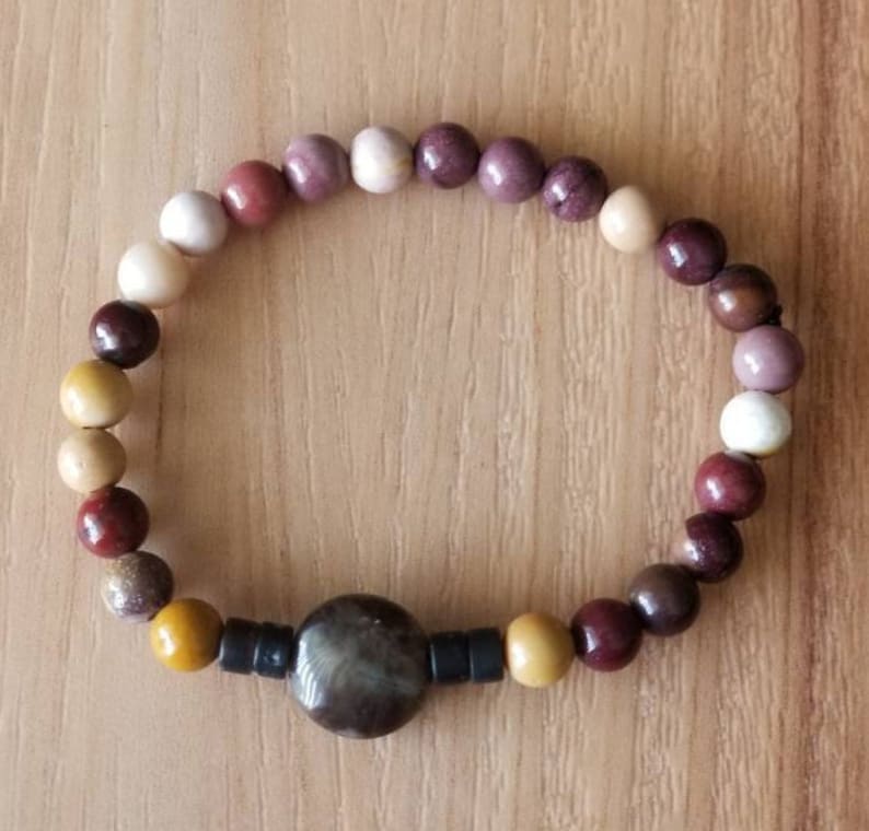 Mookaite Ocean Jasper and Sardonyx Stretch Bracelet