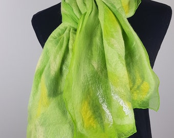 Lime green nuno felted scarf.