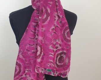 Deep pink on printed silk scarf