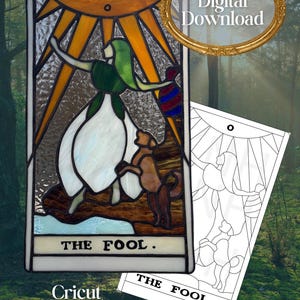 Patrón de vitral: Carta del Tarot El Loco, Arcanos Mayores, Lámina de Cobre (Descarga Digital)