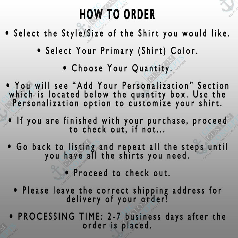 Puede incluir: Un gr&aacute;fico blanco con texto negro que detalla las instrucciones para pedir una camiseta. El texto incluye pasos para seleccionar el estilo, color, cantidad y personalizaci&oacute;n. Tambi&eacute;n menciona un tiempo de procesamiento de 2-7 d&iacute;as h&aacute;biles.