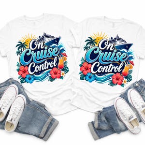 Camiseta "On Cruise Control", camiseta de mujer para vacaciones en crucero, camiseta para viaje de chicas en crucero, camiseta con estampado de crucero tropical, camiseta para tripulación de crucero
