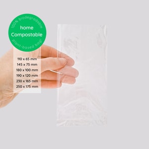 100-PACK 100% Cellulose Cellophane Bags | Clear Biodegradable Cookie Lolly Party Favour Cello Small Bags Compostable & Biodegradable