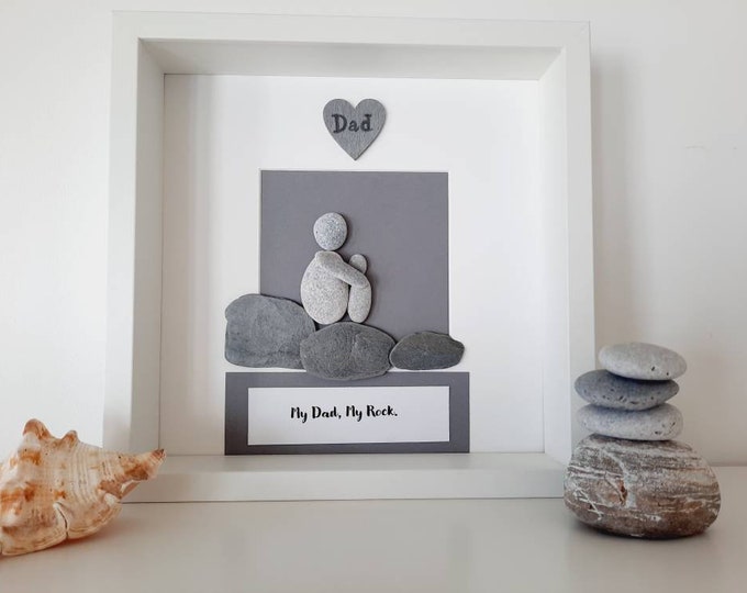 Father's Day Gift, personalised dad gift, gift for dad, gift for daddy, dad pebble art, framed pebble picture.