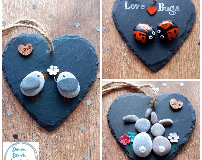 Cute pebble art slate heart. The perfect gift for a loved one, valentines day, birthday or anniversary gift.