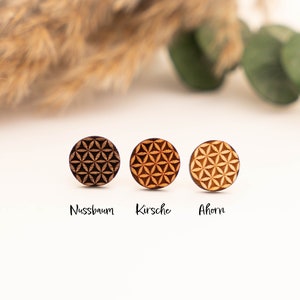 Wooden stud earrings, earrings, wooden earrings, wooden stud earrings, gift for her, real wood, mandala stud earrings, flower of life, flower of life