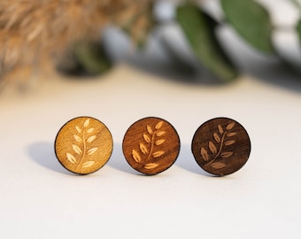 Leaf Wooden Stud Earrings, Boho Jewelry, Natural Earrings, Wooden Stud Earrings, Gift for Women, Handmade in Germany