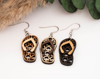 Wooden earrings, earrings, wooden earrings, wooden stud earrings, gift for her, flip flop, summer