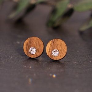 Wooden stud earrings Swarovski, earrings, wooden earrings, wooden stud earrings, gift for her, real wood, different colors