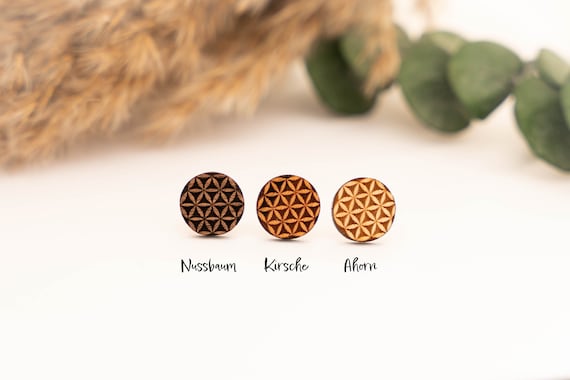 Blume des Lebens Ohrstecker aus Holz, Boho Schmuck, spirituelle Ohrringe, Mandala Ohrstecker, Geschenk für Frauen, Handmade Germany