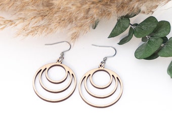 Boucle d’oreille en bois, Boucle d’oreille en bois, Boucles d’oreilles légères, Boho, Hippie, Bois véritable